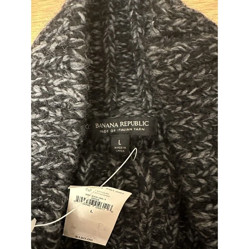 Banana Republic Men's Gray Cable-Knit Mock Neck Wool Blend Fisherman Sweater L